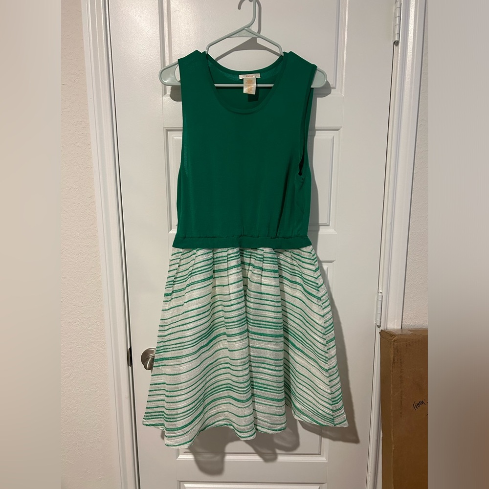 Green and white striped dress